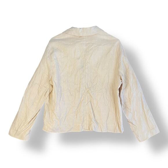 Zara Linen Beige Buttoned Blazer Womens Size M Business Preppy - Picture 5 of 9